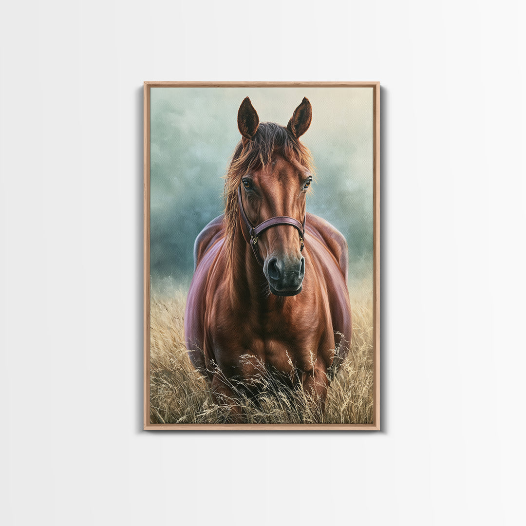 Brown Horse Portrait Framed Canvas Print, Rustic Art, Painting, Farmhouse Decor, Fine Art, Rustic, Boho Wall Art, 3d Wall Art, RUS-2x3-13