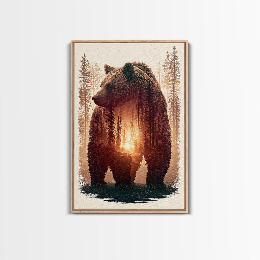 Bear Silhouette Among Pine Trees Canvas Print, Rustic Art, Gallery Decor, Farmhouse Decor, Fine Art, Rustic, Contemporary Art, RUS-2x3-15