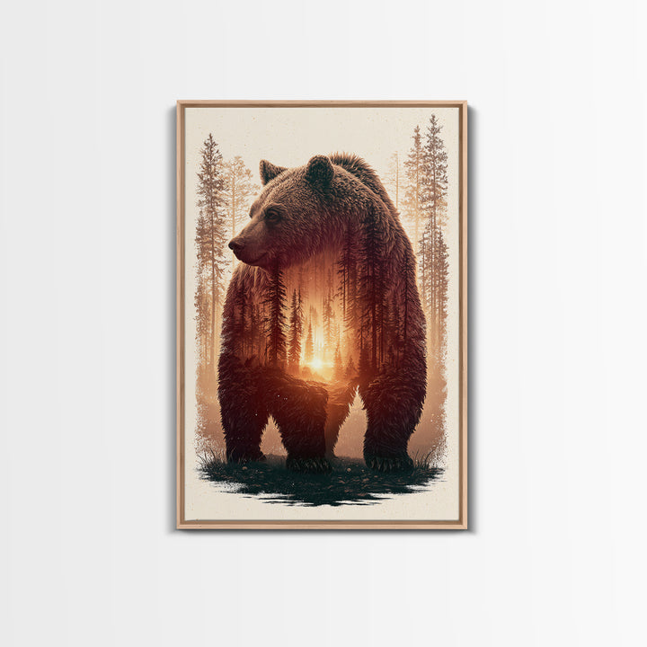 Bear Silhouette Among Pine Trees Canvas Print, Rustic Art, Gallery Decor, Farmhouse Decor, Fine Art, Rustic, Contemporary Art, RUS-2x3-15