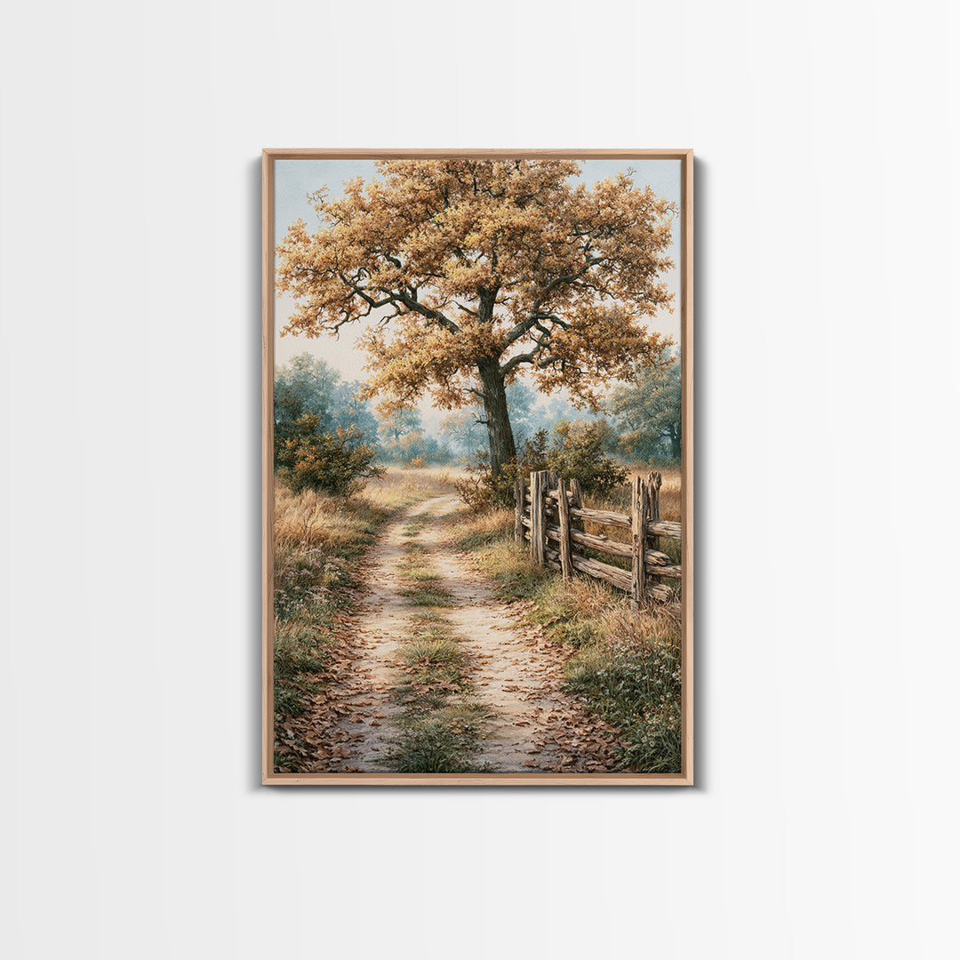 Forest Path with Golden Autumn Leaves Framed Canvas Print, Rustic Art, Statement Artwork, Farmhouse Decor, Fine Art, Rustic, RUS-2x3-26