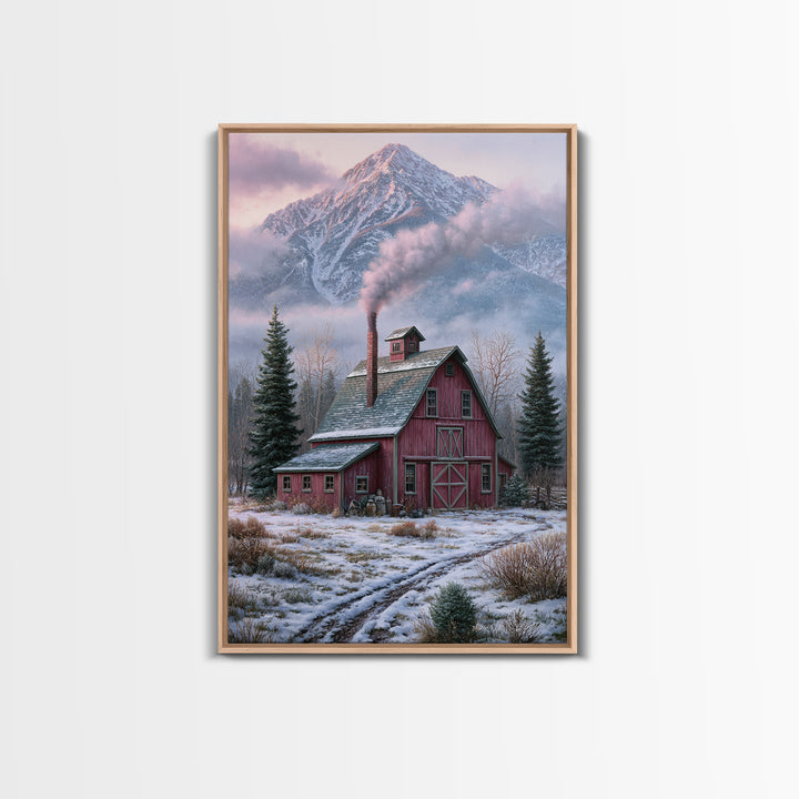 Winter Mountain Scene Canvas Print, Rustic Art, Fine Art Print, Farmhouse Decor, Fine Art, Rustic, Painting, Digital Prints, RUS-2x3-31