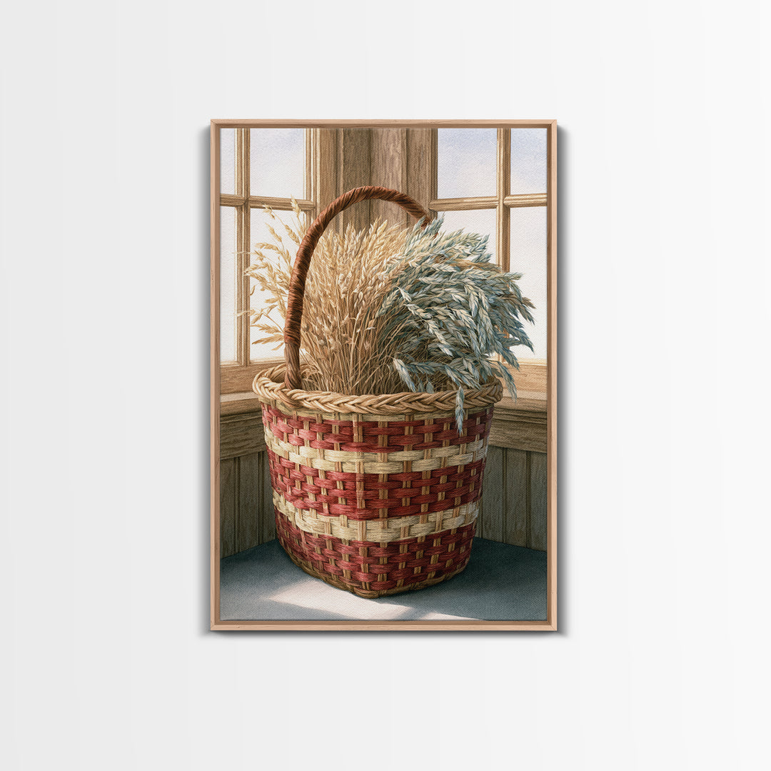 Handwoven Basket with Dried Grasses Canvas Print, Rustic Art, Landscape Wall Art, Farmhouse Decor, Rustic, Luxury Decor, RUS-2x3-32