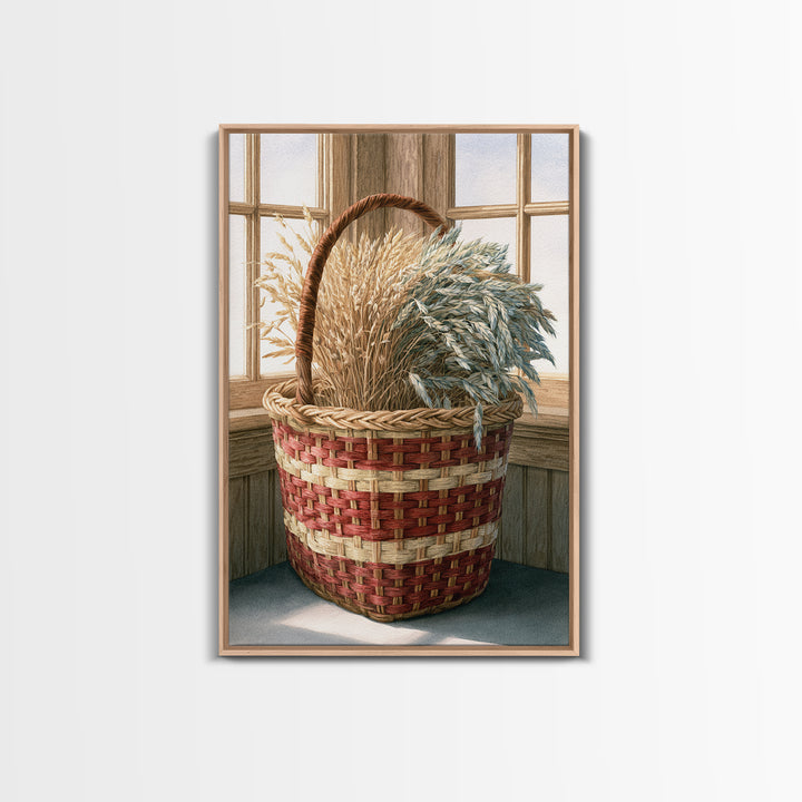 Handwoven Basket with Dried Grasses Canvas Print, Rustic Art, Landscape Wall Art, Farmhouse Decor, Rustic, Luxury Decor, RUS-2x3-32