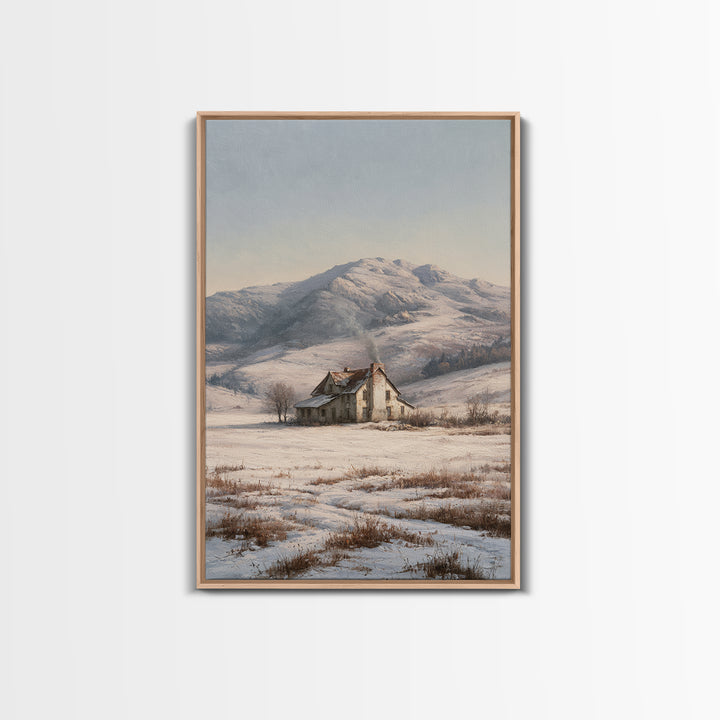 Winter Mountain Scene Framed Canvas Print, Rustic Art, Textured Painting, Farmhouse Decor, Oil Painting, Rustic, Digital Print, RUS-2x3-55