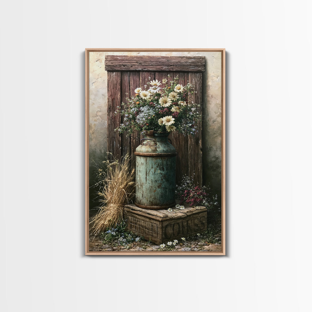 Weathered Barn Wood and Wildflower Still Life Canvas Print, Rustic Art, Living Room Decor, Farmhouse Decor, Fine Art, Rustic, RUS-2x3-57