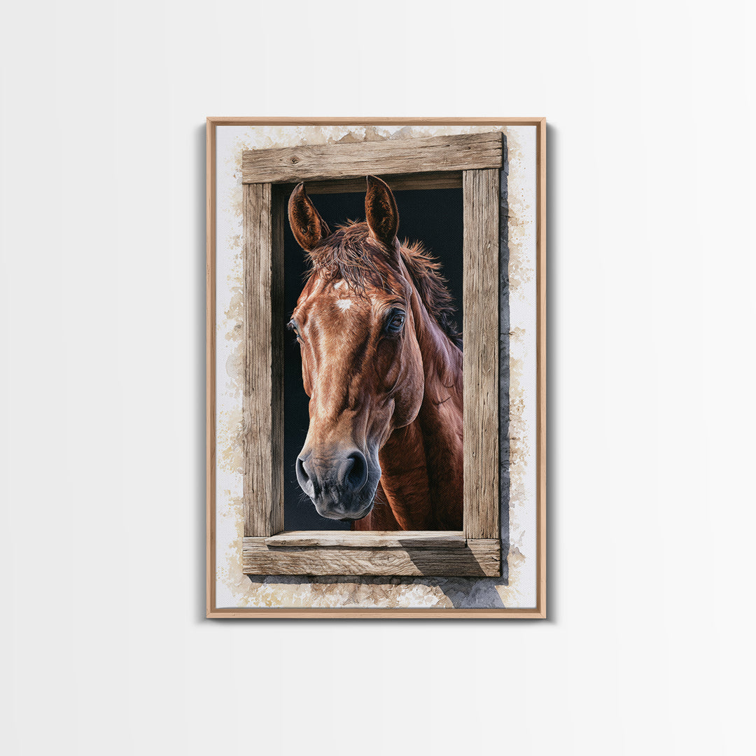 Brown Horse Portrait Canvas Print, Rustic Art, Digital Print, Farmhouse Decor, Rustic, Landscape Painting, Eclectic Wall Art, RUS-2x3-61