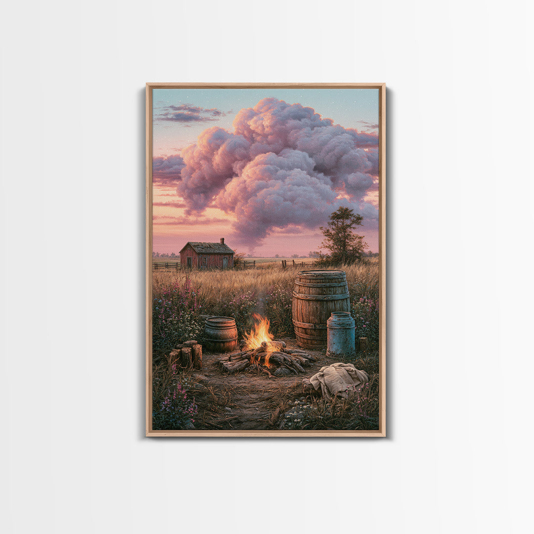 Campfire under a Starry Sky Canvas Print, Rustic Art, Home Decor, Farmhouse Decor, Oil Painting, Rustic, Living Room Decor, RUS-2x3-66