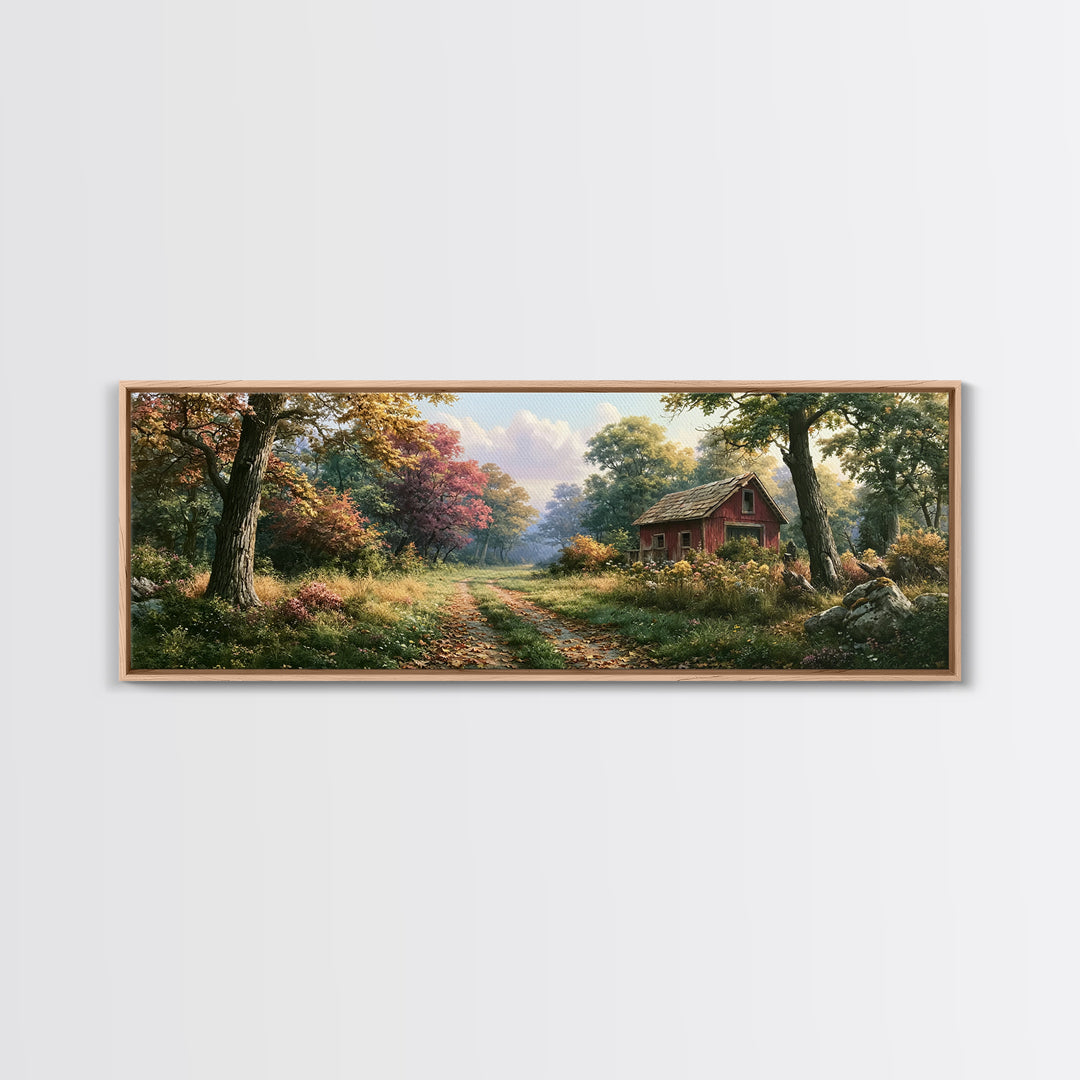 Forest Path with Golden Autumn Leaves Canvas Print, Rustic Art, Printable Wall Art, Farmhouse Decor, Fine Art, Rustic, RUS-3x1-34