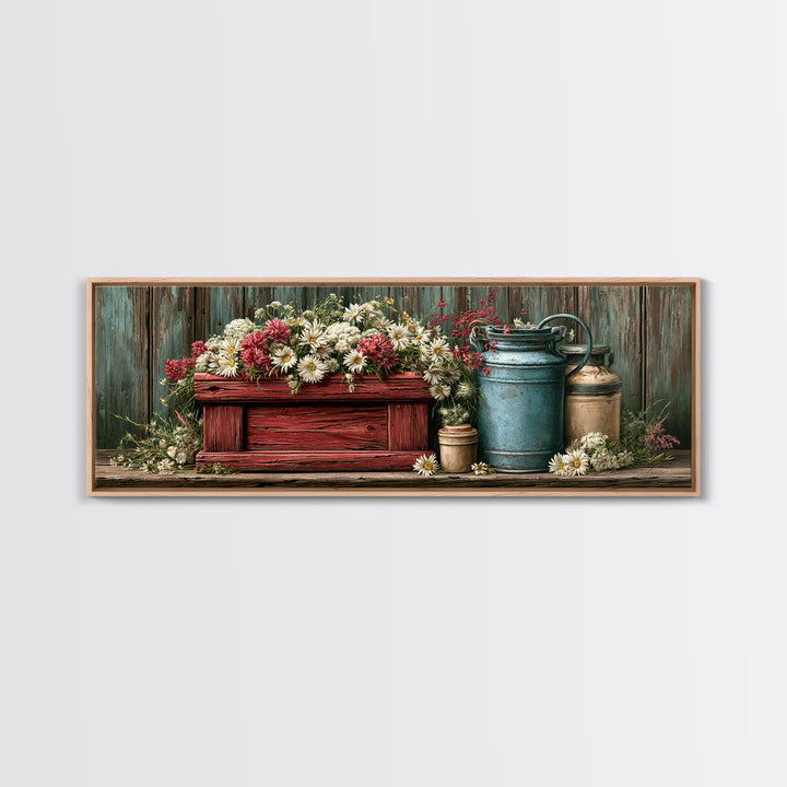 Weathered Barn Wood and Wildflower Still Life Canvas Print, Rustic Art, Farmhouse Wall Art, Farmhouse Decor, Fine Art, Rustic, RUS-3x1-41