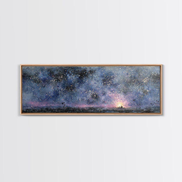 Bear Silhouette Among Pine Trees Framed Canvas Print, Rustic Art, Farmhouse Decor, Oil Painting, Rustic, Boho Wall Art, RUS-3x1-47