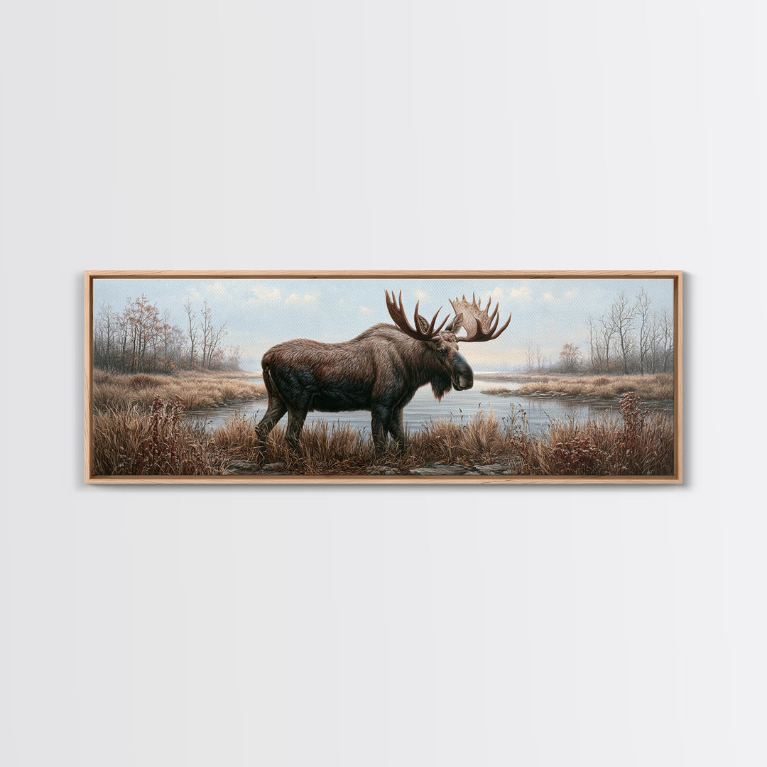 Moose Standing by a Quiet Lake Canvas Print, Rustic Art, Wood Art, Farmhouse Decor, Fine Art, Rustic, Wall Decor, Neutral Decor, RUS-3x1-49