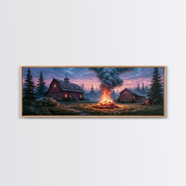 Campfire under a Starry Sky Canvas Print, Rustic Art, Printable Art, Farmhouse Decor, Watercolor Art, Rustic, RUS-3x1-50