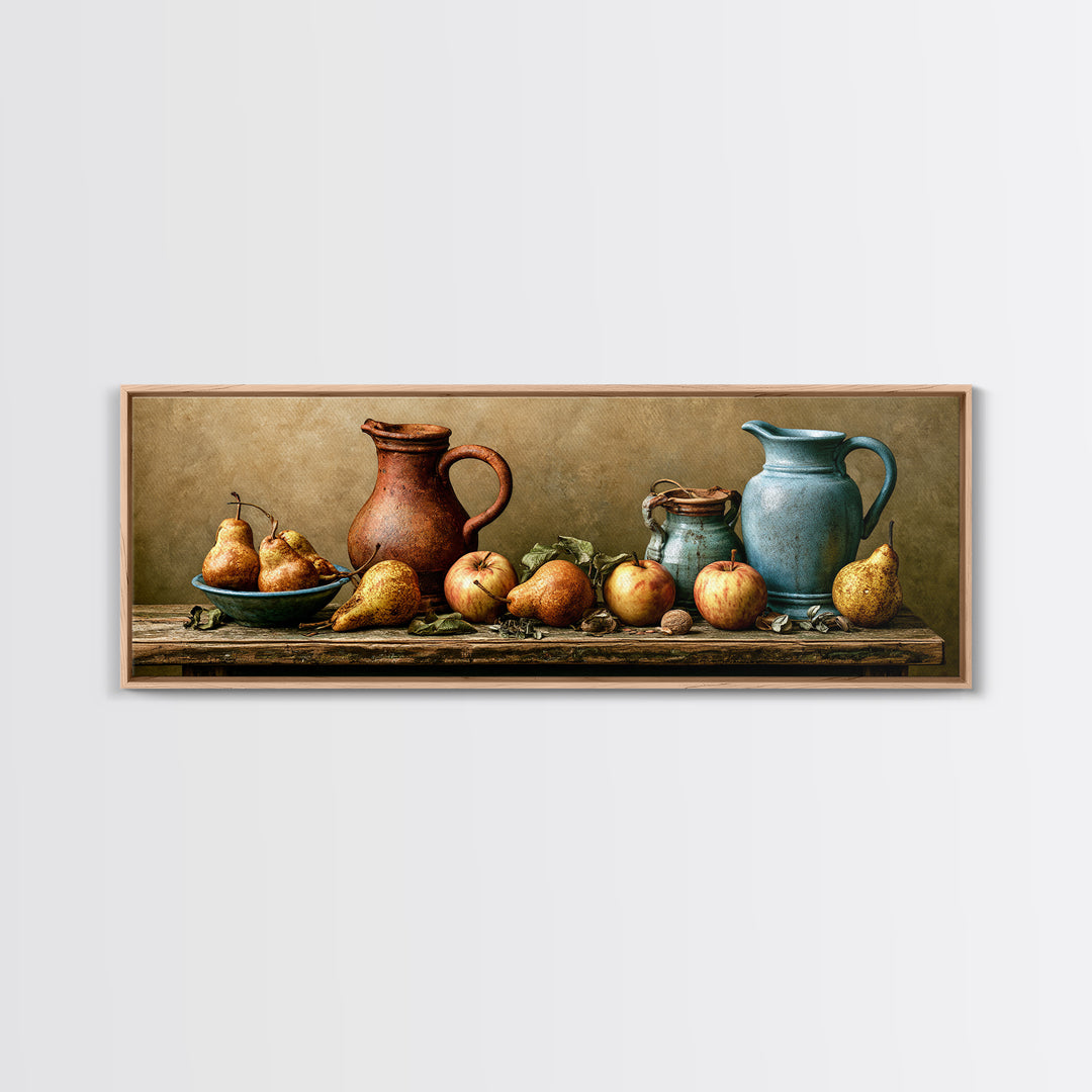 Rustic Pear and Apple Still Life Canvas Print, Rustic Art, Eclectic Wall Art, Farmhouse Decor, Oil Painting, Rustic, RUS-3x1-61