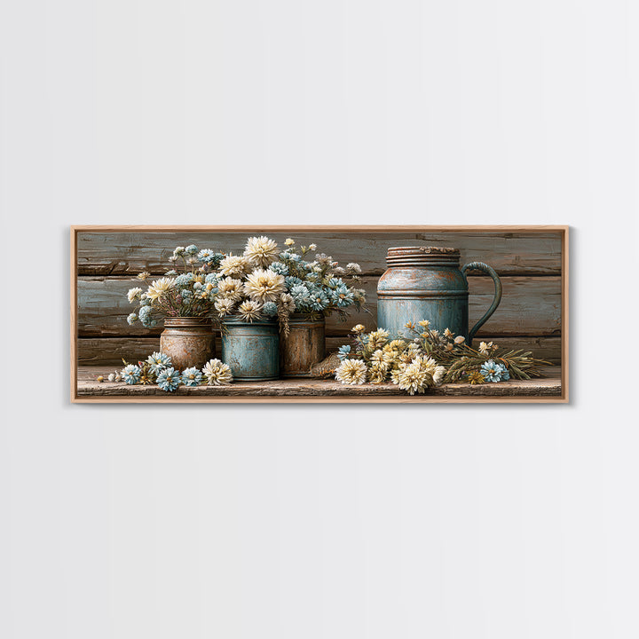 Weathered Barn Wood and Wildflower Still Life Canvas Print, Rustic Art, Farmhouse Wall Art, Farmhouse Decor, Fine Art, Rustic, RUS-3x1-65