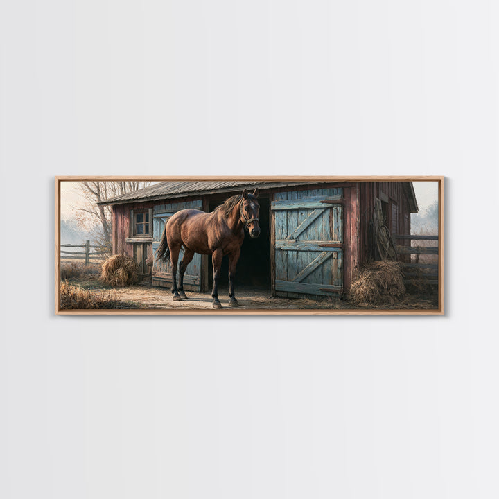 Brown Horse Portrait Framed Canvas Print, Rustic Art, Portrait Painting, Farmhouse Decor, Fine Art, Rustic, Boho Decor, RUS-3x1-69