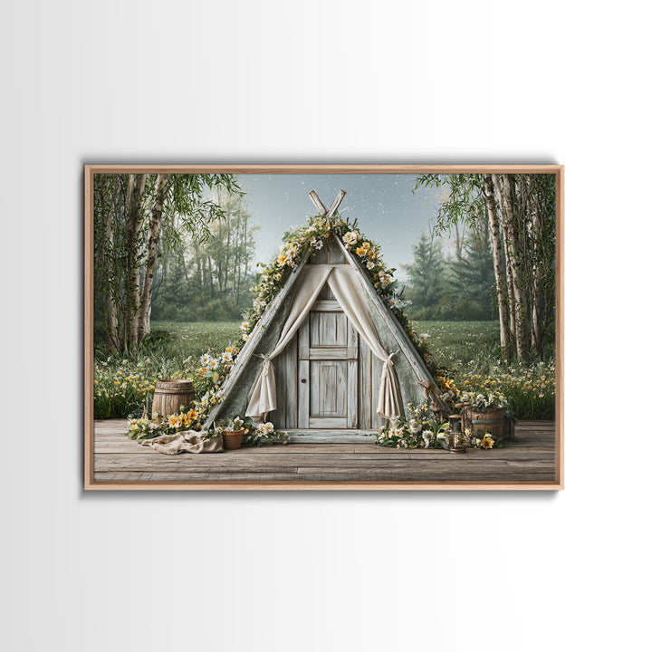 Campfire under a Starry Sky Framed Canvas Print, Rustic Art, Printable Wall Art, Farmhouse Decor, Fine Art, Rustic, Wood Art, RUS-3x2-14