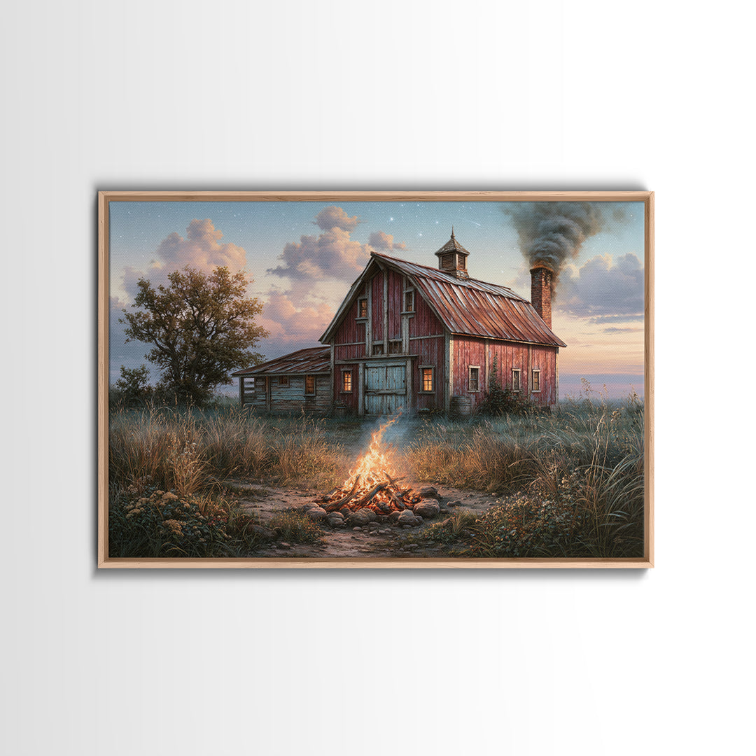 Campfire under a Starry Sky Canvas Print, Rustic Art, Farmhouse Decor, Fine Art, Rustic, Gallery Wall Art, Landscape Wall Art, RUS-3x2-38