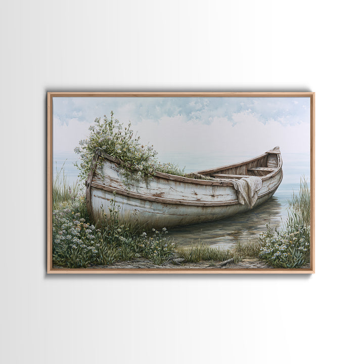 Old Canoe Pulled Onto a Lake Shore Canvas Print, Rustic Art, Landscape Painting, Farmhouse Decor, Rustic, Modern Decor, RUS-3x2-48