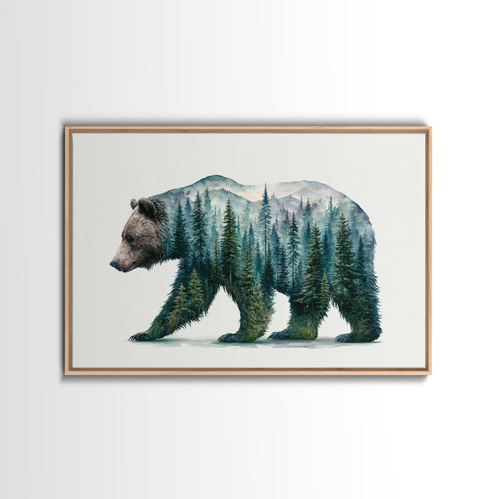 Bear Silhouette Among Pine Trees Canvas Print, Rustic Art, Wall Art, Farmhouse Decor, Fine Art, Rustic, Living Room Decor, RUS-3x2-83