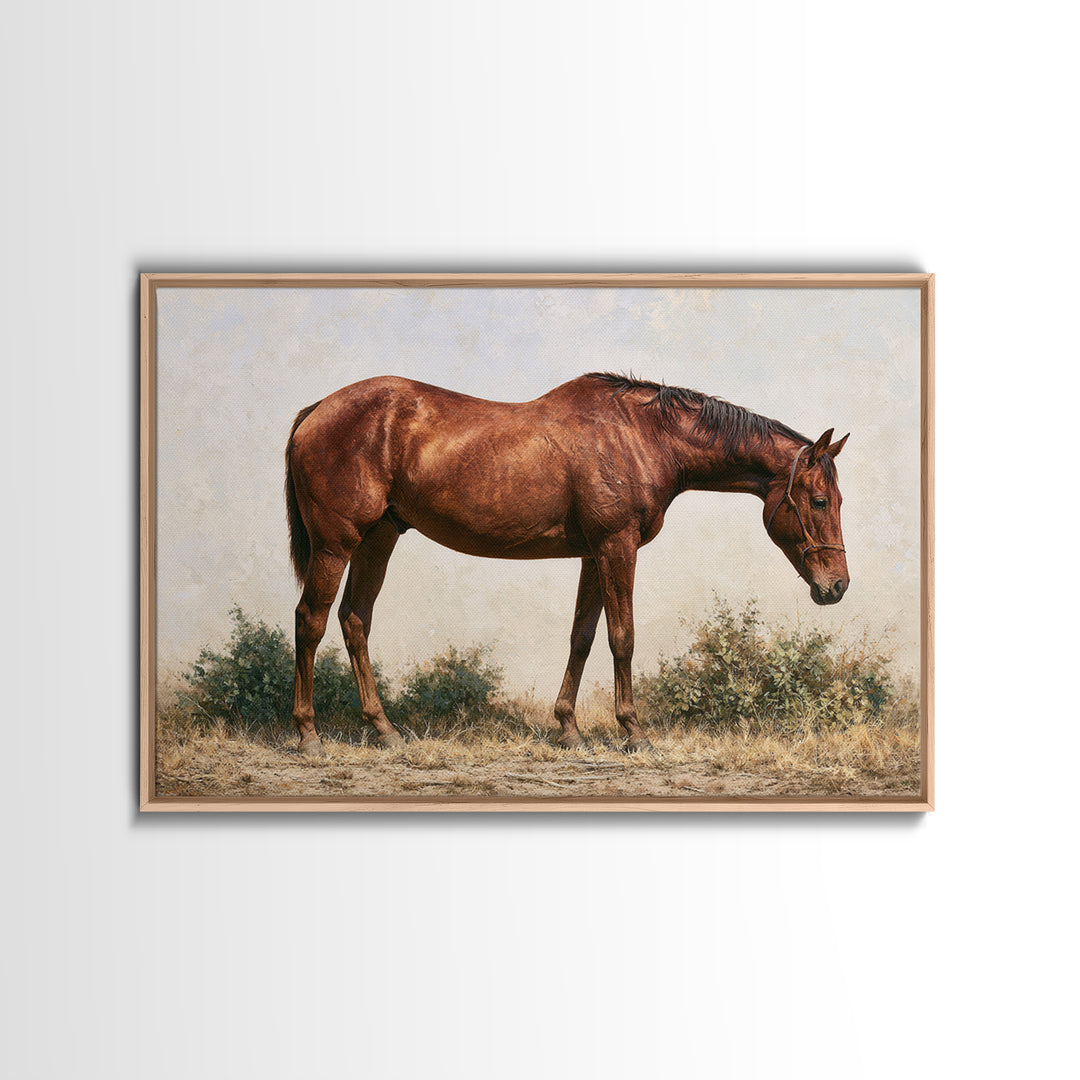 Brown Horse Portrait Framed Canvas Print, Rustic Art, Abstract Wall Art, Farmhouse Decor, Fine Art, Rustic, Landscape Art, RUS-3x2-9