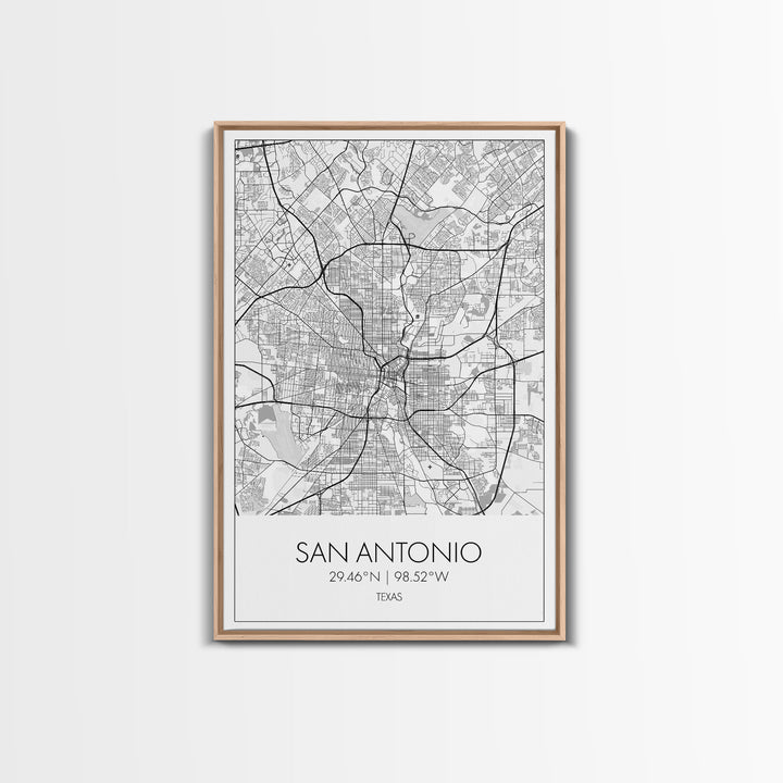 San Antonio Street Map, Texas Map, City Map Art, Minimalist Art, Wall Art, Canvas Print, Black And White Art, Travel Print, Family Gift