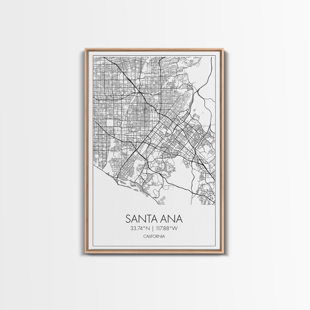 Santa Ana Street Map, California Map, City Map Print, Minimalist Art, Wall Art, Canvas Print, Living Room Décor, Adventure Gifts, Travel Art