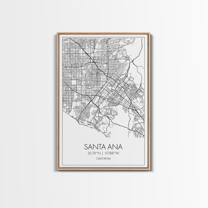 Santa Ana Street Map, California Map, City Map Print, Minimalist Art, Wall Art, Canvas Print, Living Room Décor, Adventure Gifts, Travel Art