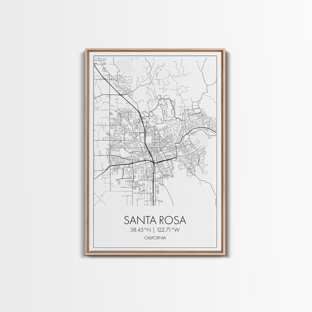 Santa Rosa Street Map, California Map, City Map Print, Minimalist Art, Wall Art, Canvas Print, Bedroom Wall Art, Travel Gift, Travel Art