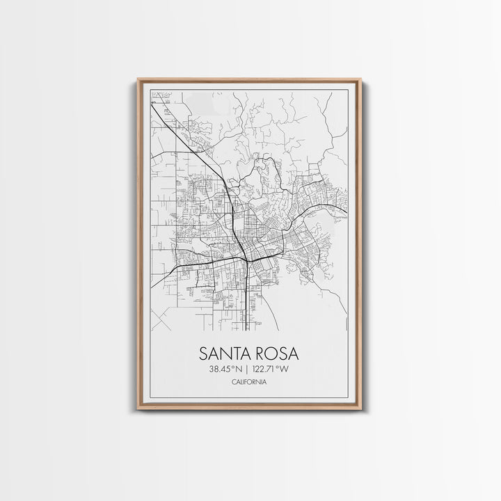 Santa Rosa Street Map, California Map, City Map Print, Minimalist Art, Wall Art, Canvas Print, Bedroom Wall Art, Travel Gift, Travel Art