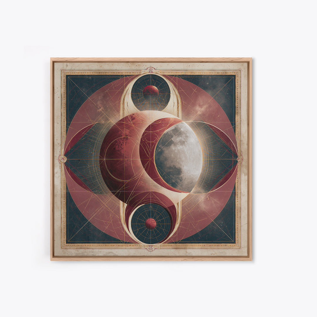 Lunar Eclipse in Deep Red Tones Framed Canvas Print, Space Art, Digital Wall Art, Spa Decor, Serenity, Abstract Painting, SAR-1x1-11