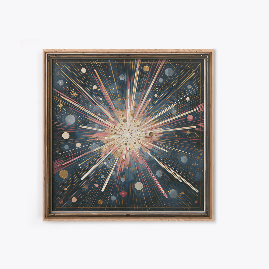 Meteor Shower over Black Sky Canvas Print, Space Art, Canvas, Spa Decor, Serenity, Living Room Wall Art, Retro Wall Art, SAR-1x1-23
