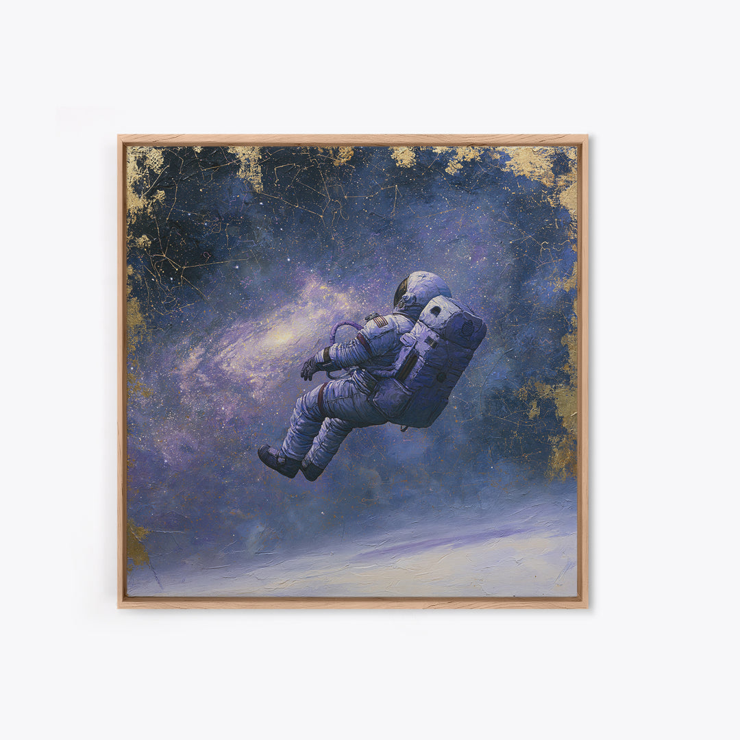Astronaut Floating Near a Glowing Galaxy Framed Canvas Print, Space Art, Gallery Decor, Spa Decor, Oil Painting, Serenity, SAR-1x1-51