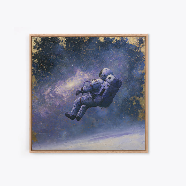 Astronaut Floating Near a Glowing Galaxy Framed Canvas Print, Space Art, Gallery Decor, Spa Decor, Oil Painting, Serenity, SAR-1x1-51