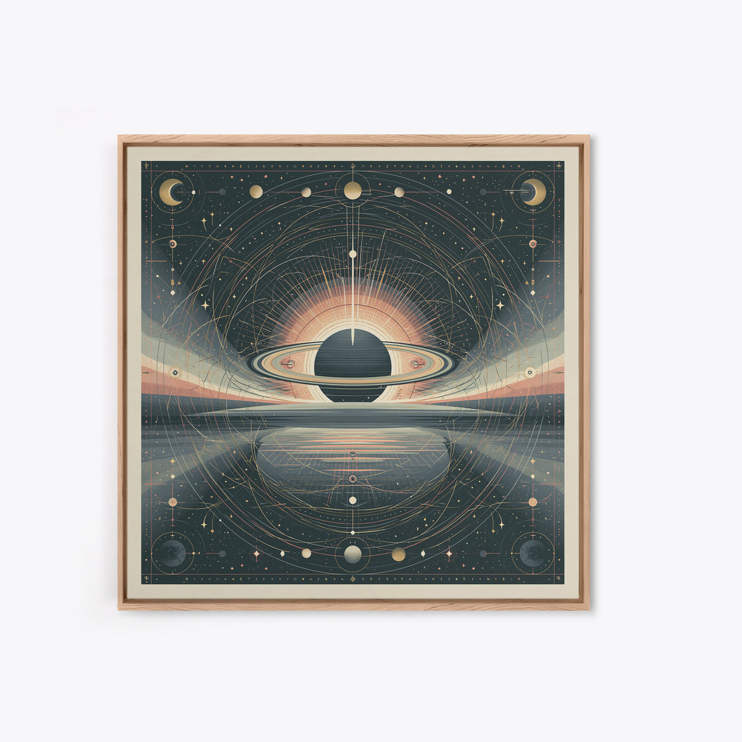 Ringed Planet Rising Framed Canvas Print, Space Art, Luxury Decor, Spa Decor, Fine Art, Serenity, Room Decor, Art Prints, SAR-1x1-74