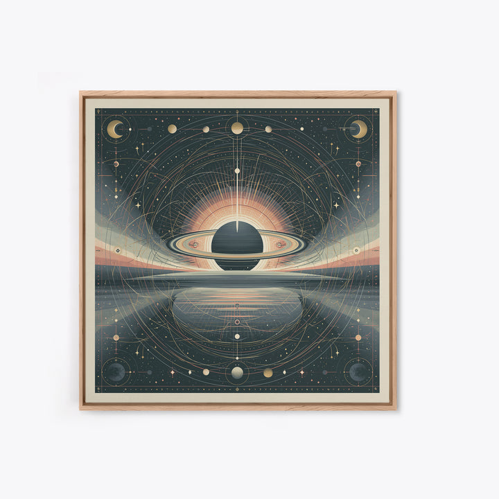 Ringed Planet Rising Framed Canvas Print, Space Art, Luxury Decor, Spa Decor, Fine Art, Serenity, Room Decor, Art Prints, SAR-1x1-74