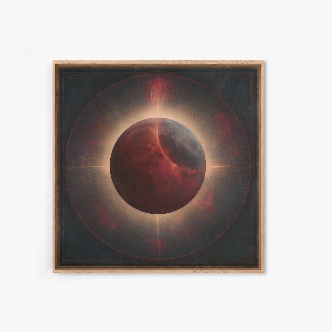 Lunar Eclipse in Deep Red Tones Framed Canvas Print, Space Art, Textured Painting, Spa Decor, Fine Art, Serenity, Art Prints, SAR-1x1-83