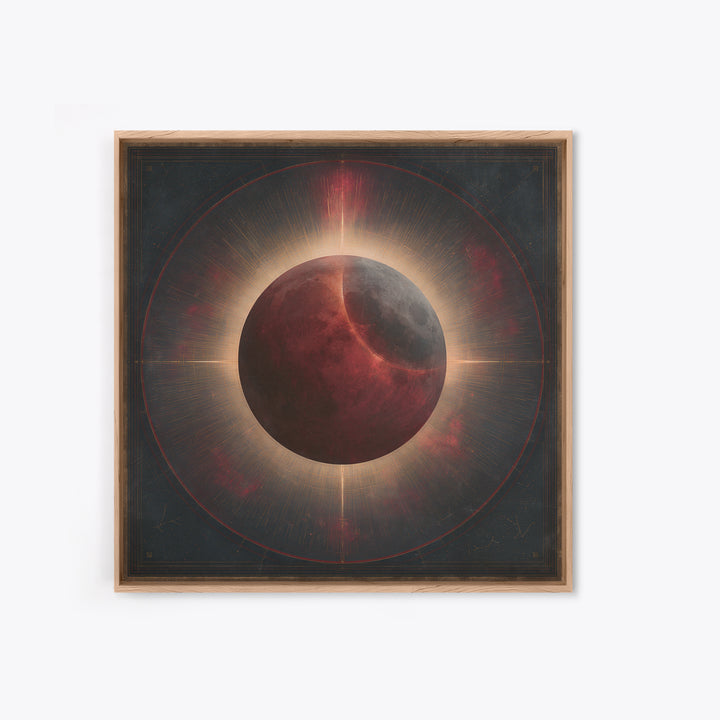 Lunar Eclipse in Deep Red Tones Framed Canvas Print, Space Art, Textured Painting, Spa Decor, Fine Art, Serenity, Art Prints, SAR-1x1-83