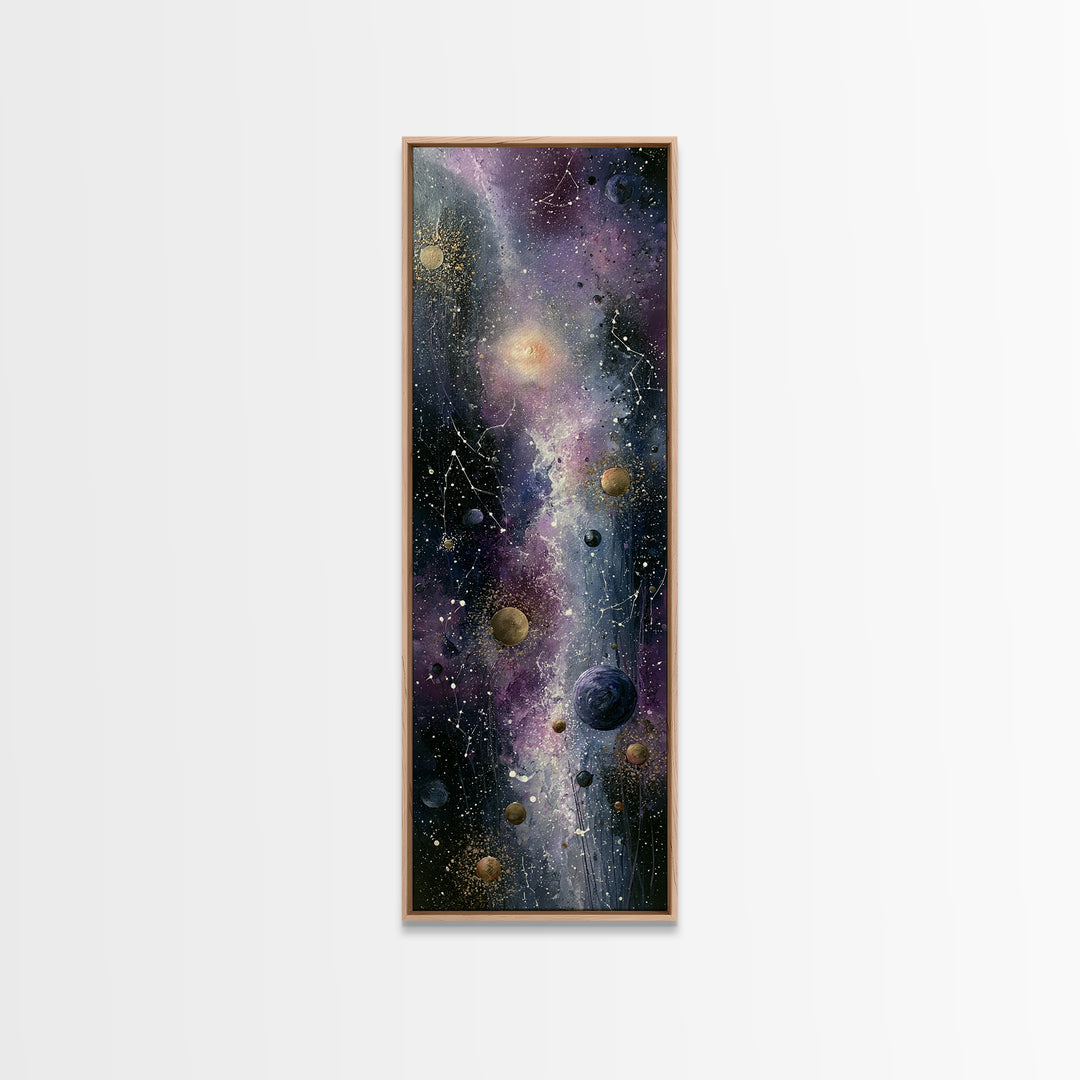 Cosmic Garden with Planets as Flowers Canvas Print, Space Art, Boho Decor, Spa Decor, Fine Art, Serenity, Painting, Posters, SAR-1x3-1