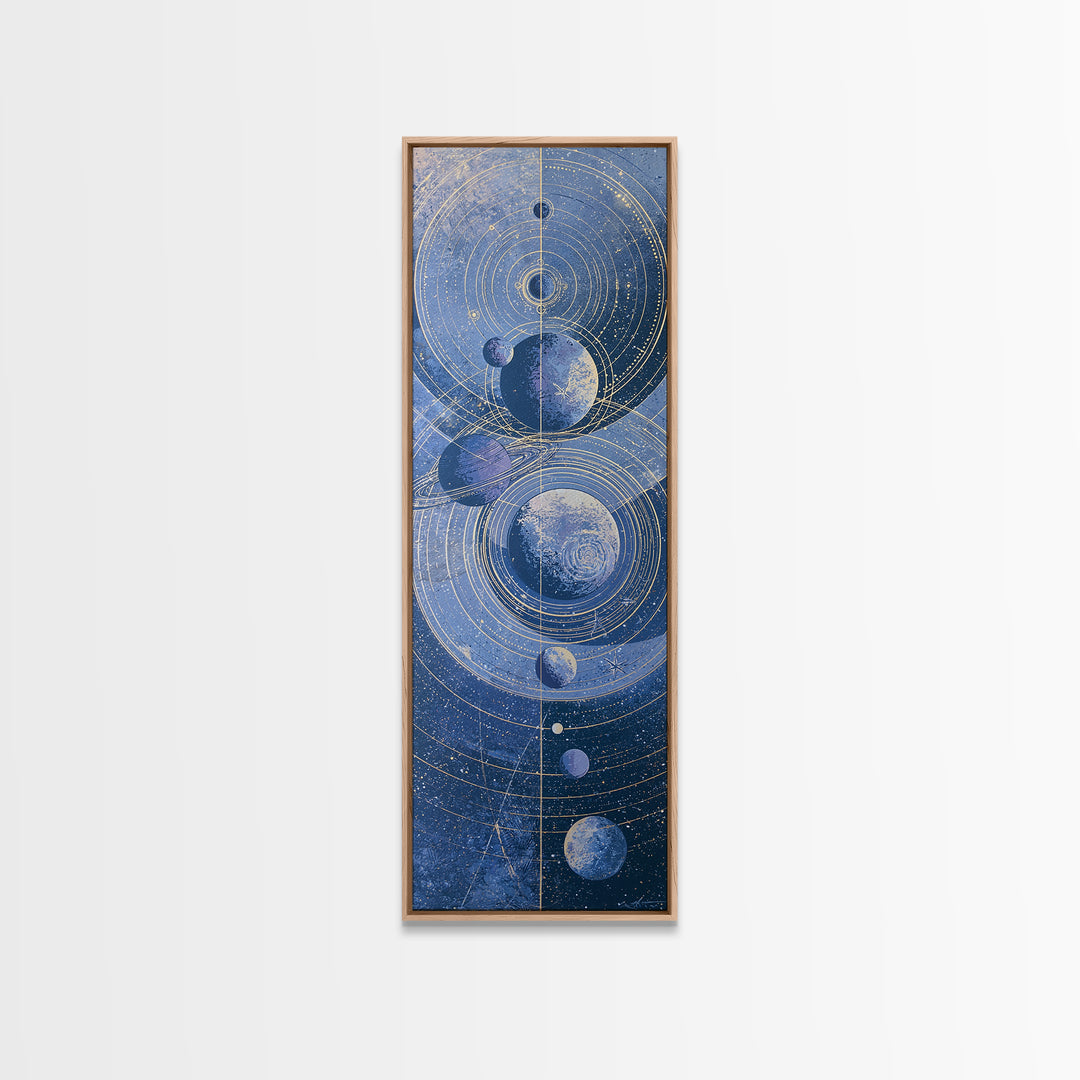 Solar System Arrangement Canvas Print, Space Art, Spa Decor, Watercolor Art, Serenity, Modern Wall Art, Living Room Wall Art, SAR-1x3-16