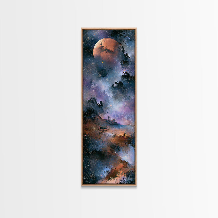 Mars Landscape with Tiny Rover Silhouette Framed Canvas Print, Space Art, Room Decor, Spa Decor, Serenity, Printable Art, SAR-1x3-45