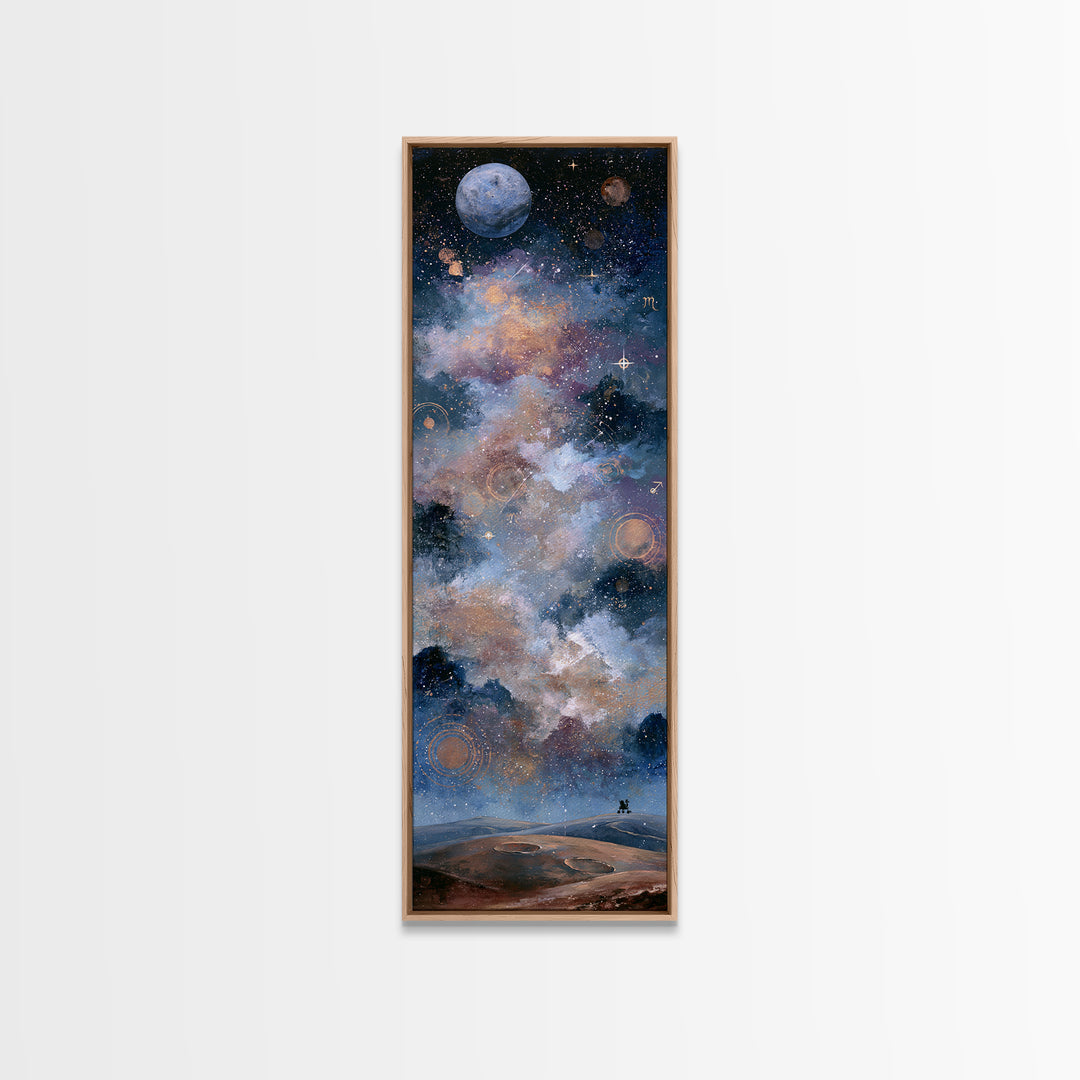 Mars Landscape with Tiny Rover Silhouette Framed Canvas Print, Space Art, Room Decor, Spa Decor, Serenity, Printable Art, SAR-1x3-69