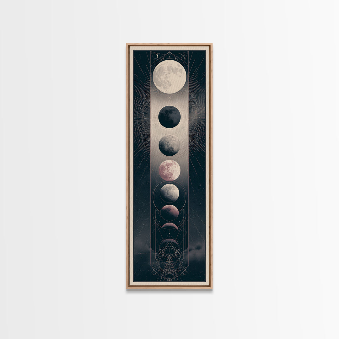 Moon Phases in Elegant Monochrome Canvas Print, Space Art, Art Print, Spa Decor, Fine Art, Serenity, Modern Wall Art, SAR-1x3-77