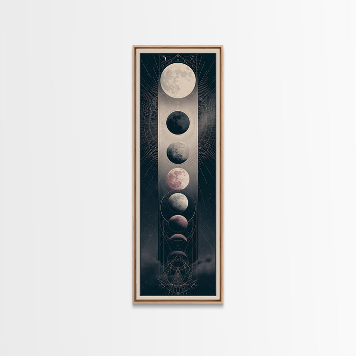 Moon Phases in Elegant Monochrome Canvas Print, Space Art, Art Print, Spa Decor, Fine Art, Serenity, Modern Wall Art, SAR-1x3-77