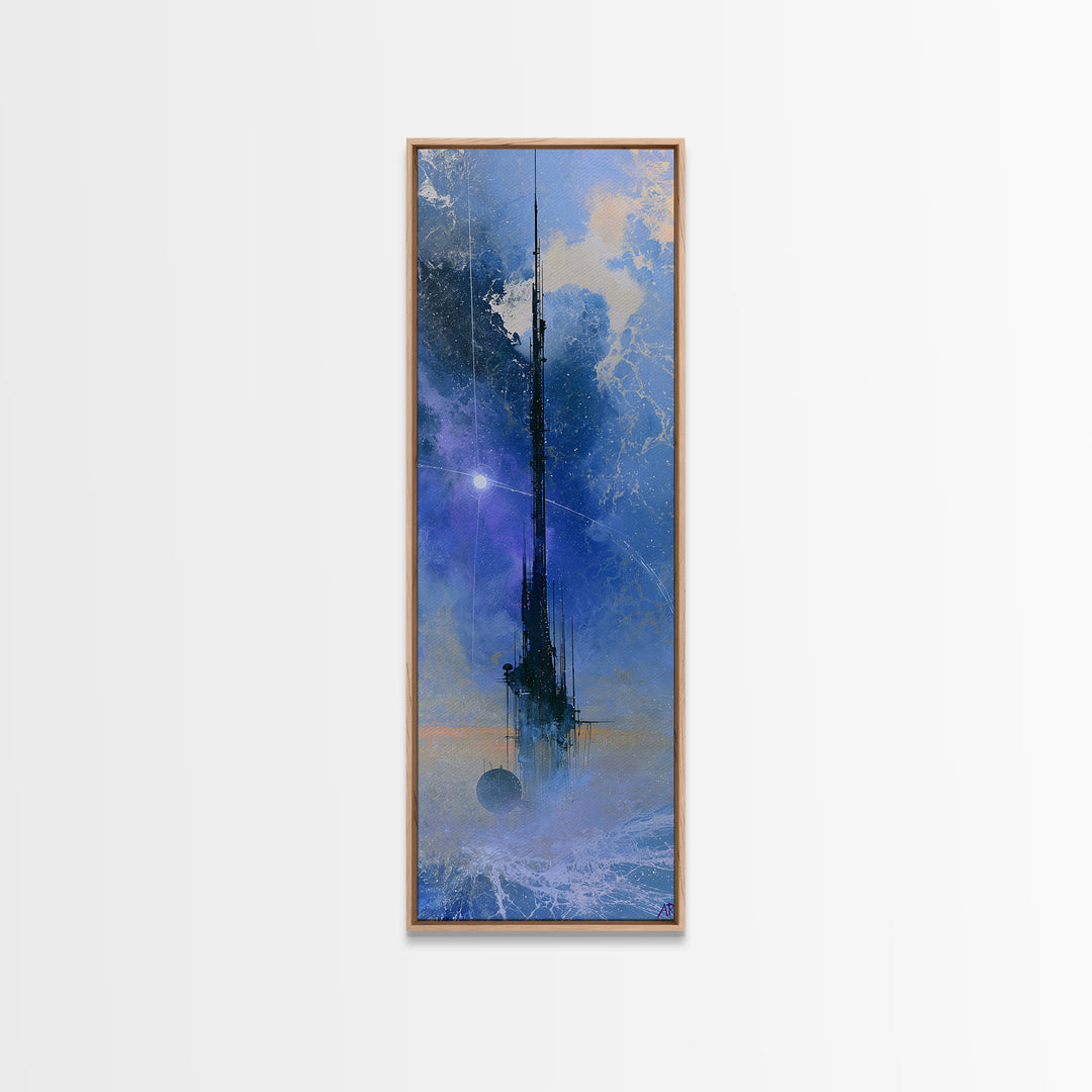 Space Station Silhouetted by Sunrise Framed Canvas Print, Space Art, Retro Wall Art, Spa Decor, Fine Art, Serenity, SAR-1x3-84