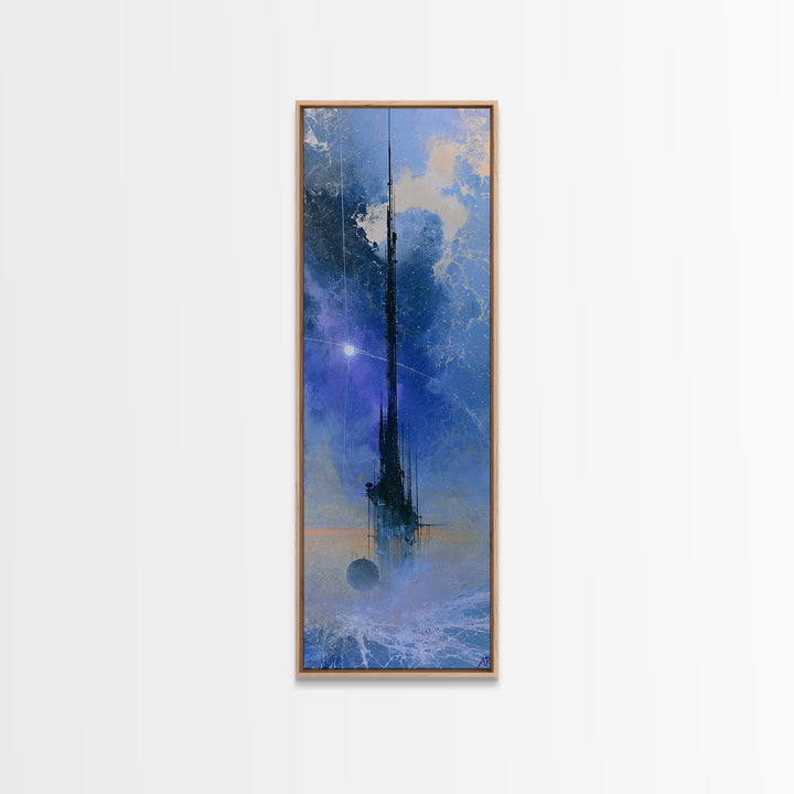 Space Station Silhouetted by Sunrise Framed Canvas Print, Space Art, Retro Wall Art, Spa Decor, Fine Art, Serenity, SAR-1x3-84