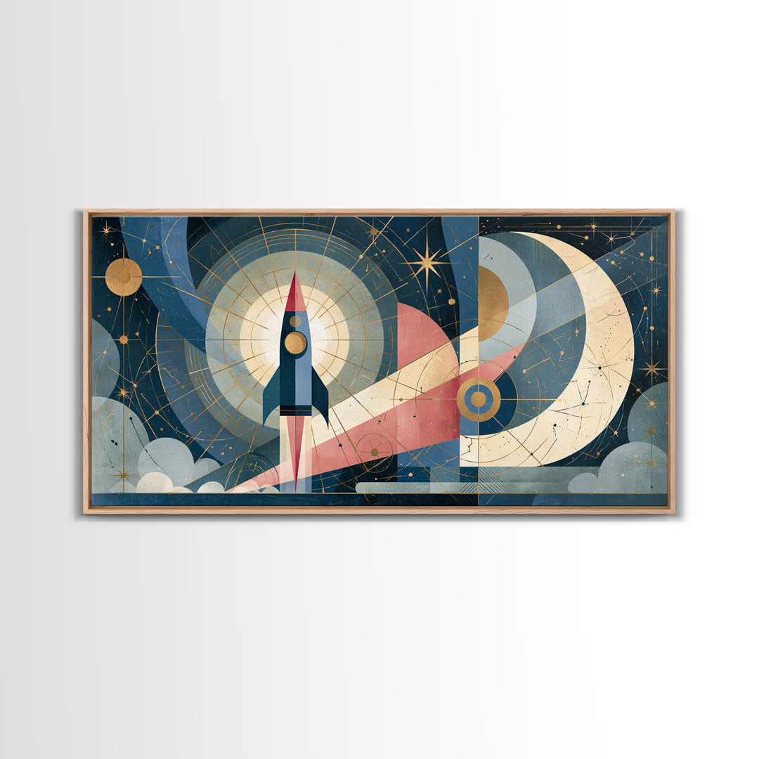 Retro Space Poster Canvas Print, Space Art, Canvas, Spa Decor, Fine Art, Serenity, Living Room Wall Art, Retro Wall Art, SAR-2x1-17