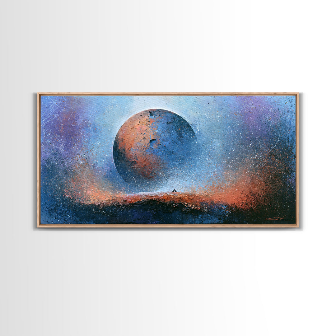 Mars Landscape with Tiny Rover Silhouette Canvas Print, Space Art, Abstract Wall Art, Spa Decor, Serenity, Fine Art Print, SAR-2x1-53