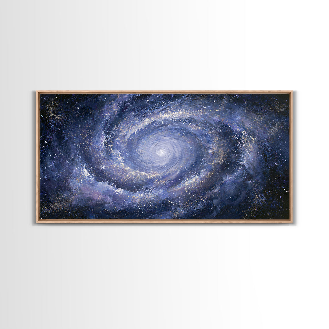 Galaxy Spiral in Jewel Tone Paint Framed Canvas Print, Space Art, Retro Wall Art, Spa Decor, Watercolor Art, Serenity, SAR-2x1-59