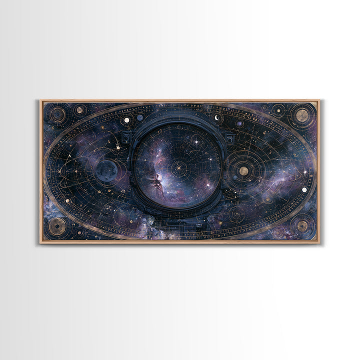 Astronaut Helmet Reflecting a Nebula Framed Canvas Print, Space Art, Room Decor, Spa Decor, Oil Painting, Serenity, SAR-2x1-60