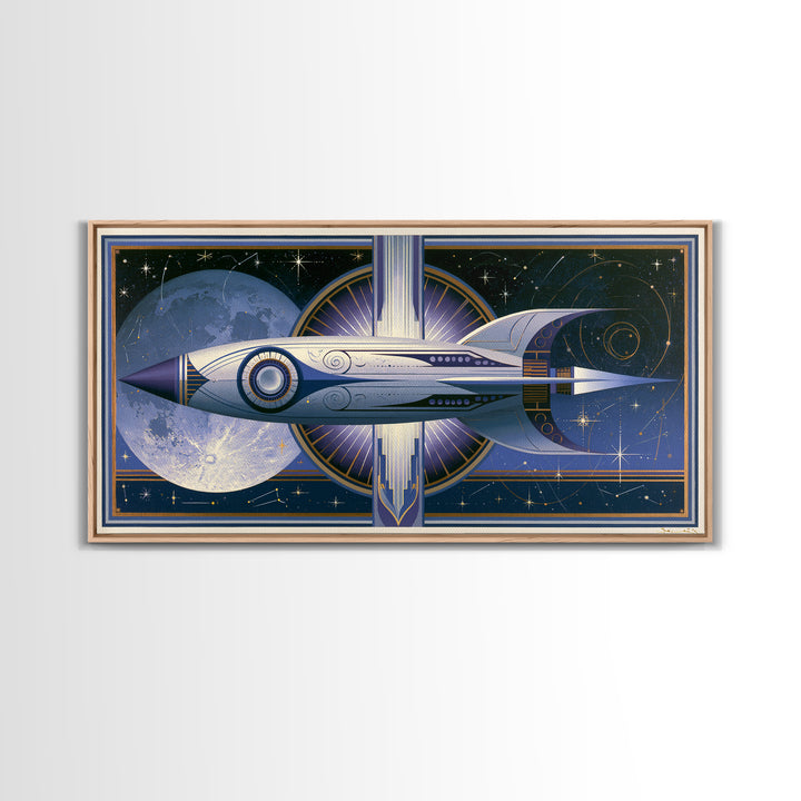 Retro Space Poster Framed Canvas Print, Space Art, Canvas Wall Art, Spa Decor, Fine Art, Serenity, Gallery Decor, Neutral Decor, SAR-2x1-65